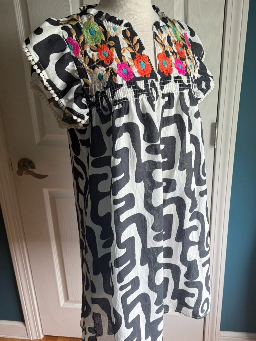 THML B&W with Embroidered Flowers Dress - Size Small - Picture 2 of 5